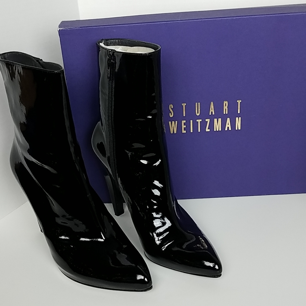 Stuart Weitzman Newton Black Patent Lthr Sz 8.5